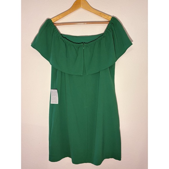 NWT Charles Henry Party Dress Womens Sz L Green Ruffle Off Shoulder 9853CH-S6 - Picture 2 of 8